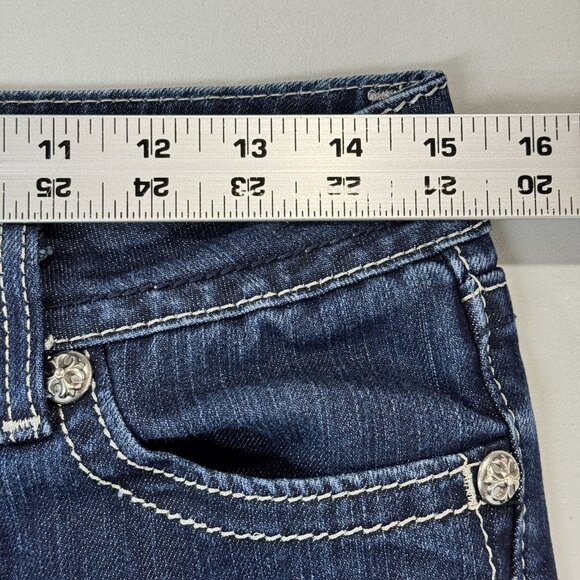 Miss Me Jeans Womens 29 Blue Boot Low Rise Stretch Dark Wash Denim Rhinestones - Picture 9 of 13